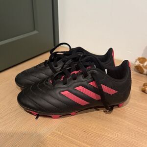 Adidas Black and Pink Striped Cleats 12c
